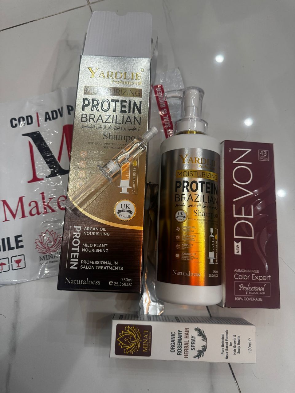 Yardlie Protein Shampoo with Inj + Free Devon Color Brown & Free Rosemary Hair Spray Deal