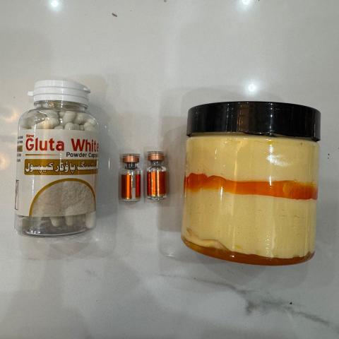 4in1 Deal Honey Butter Zafarani Cream Jar + Serum + Powder + Full Capsule Bottle Gluta White